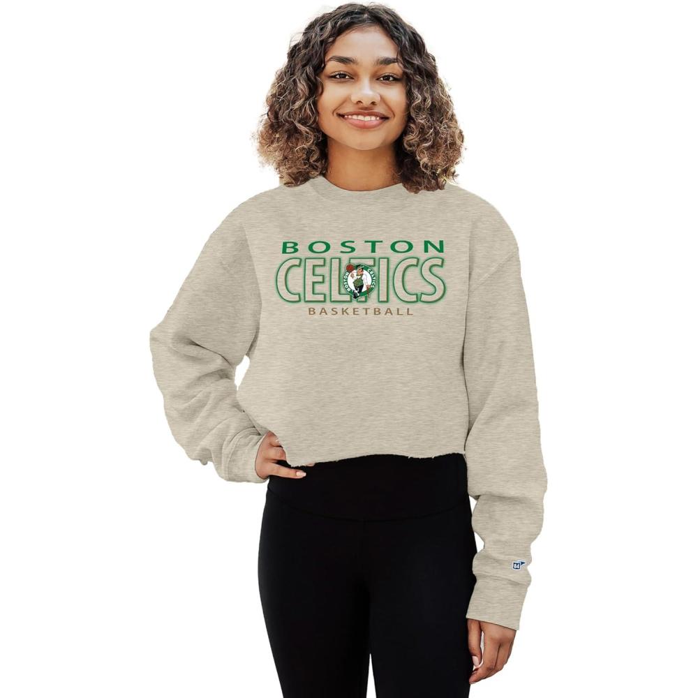 imageBlue 84 NBA womens Nba Officially Licensed Womens Cropped Crewneck Sweatshirt OatmealOatmeal