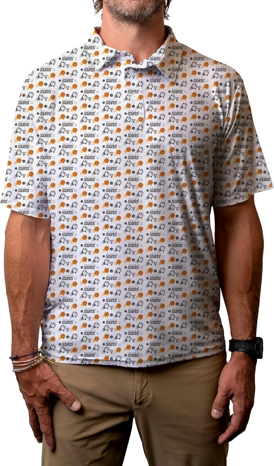 imageBlue 84 NBA Mens NBA Officially Licensed Short Sleeve Performance Polo All Over Print WhiteWhite