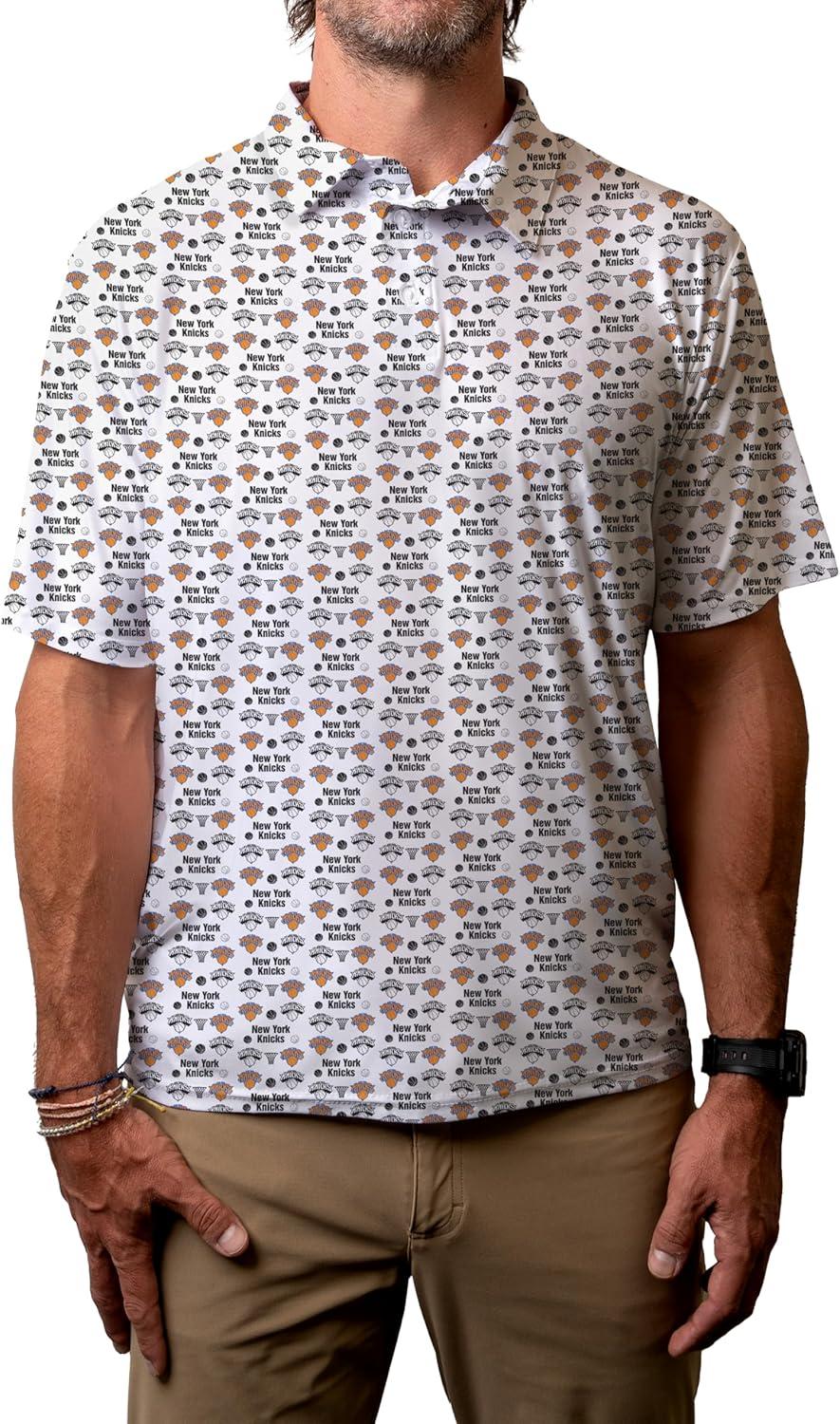 imageBlue 84 NBA Mens NBA Officially Licensed Short Sleeve Performance Polo All Over Print WhiteWhite