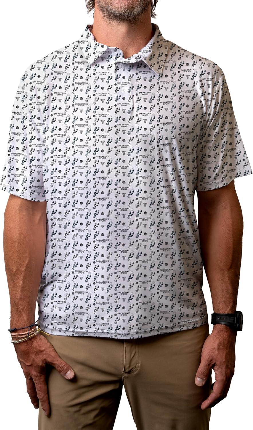 imageBlue 84 NBA Mens NBA Officially Licensed Short Sleeve Performance Polo All Over Print WhiteWhite