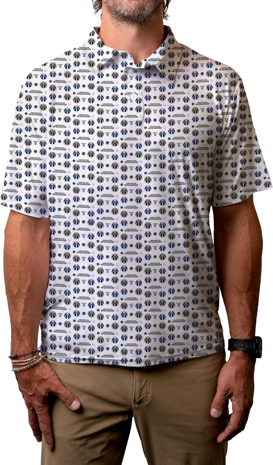 imageBlue 84 NBA Mens NBA Officially Licensed Short Sleeve Performance Polo All Over Print WhiteWhite