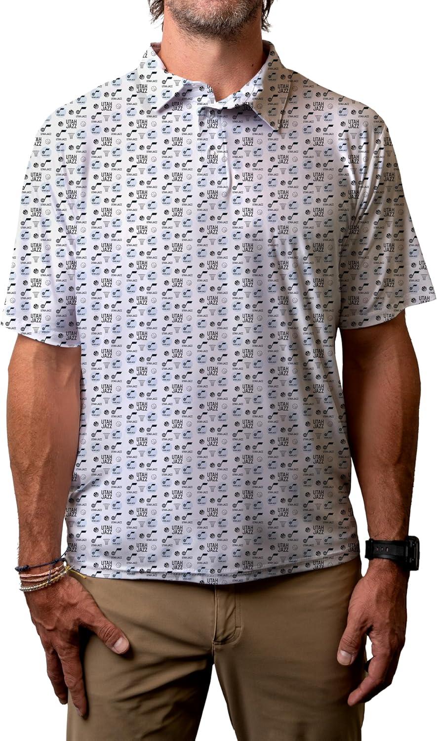 imageBlue 84 NBA Mens NBA Officially Licensed Short Sleeve Performance Polo All Over Print WhiteWhite