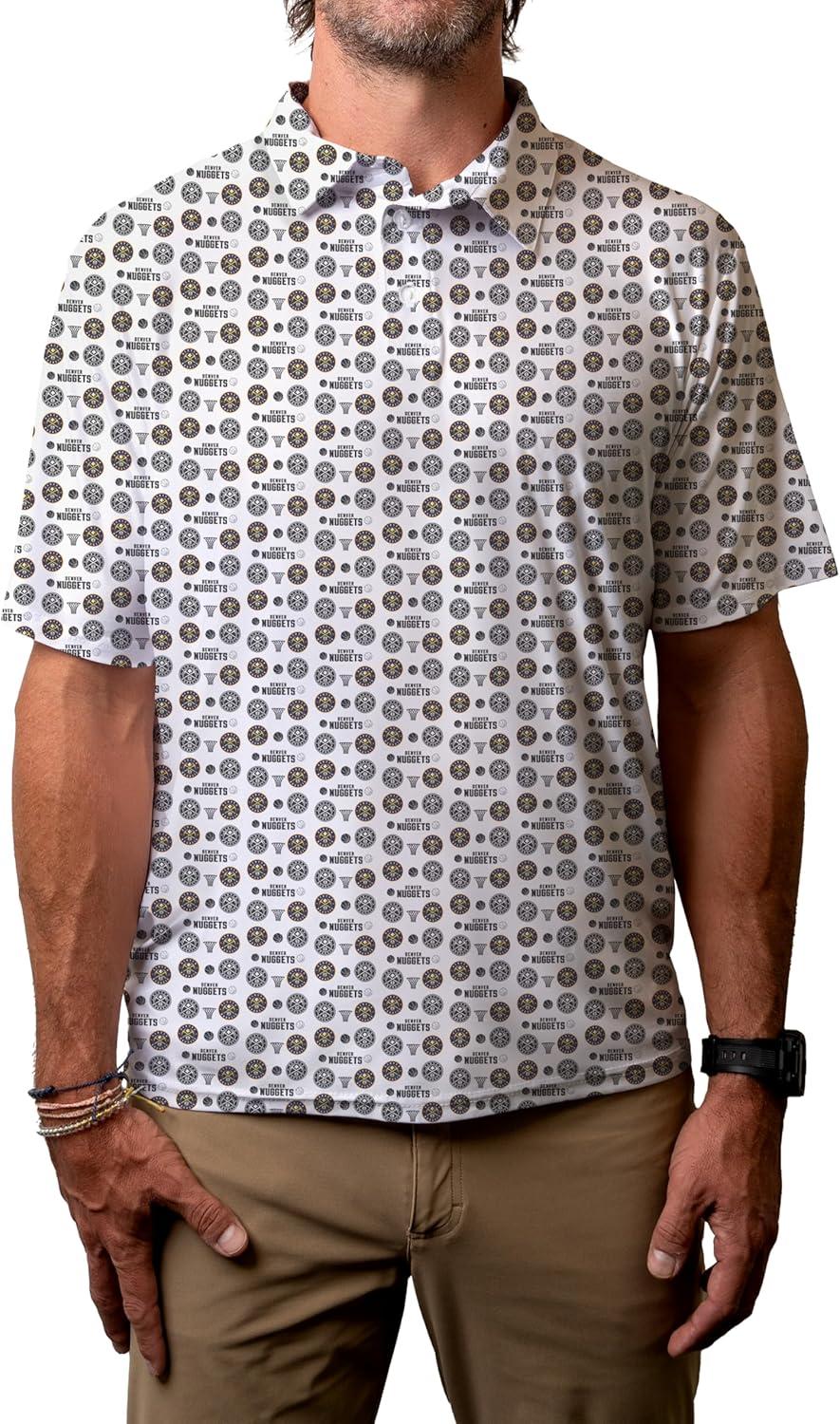 imageBlue 84 NBA Mens NBA Officially Licensed Short Sleeve Performance Polo All Over Print WhiteWhite