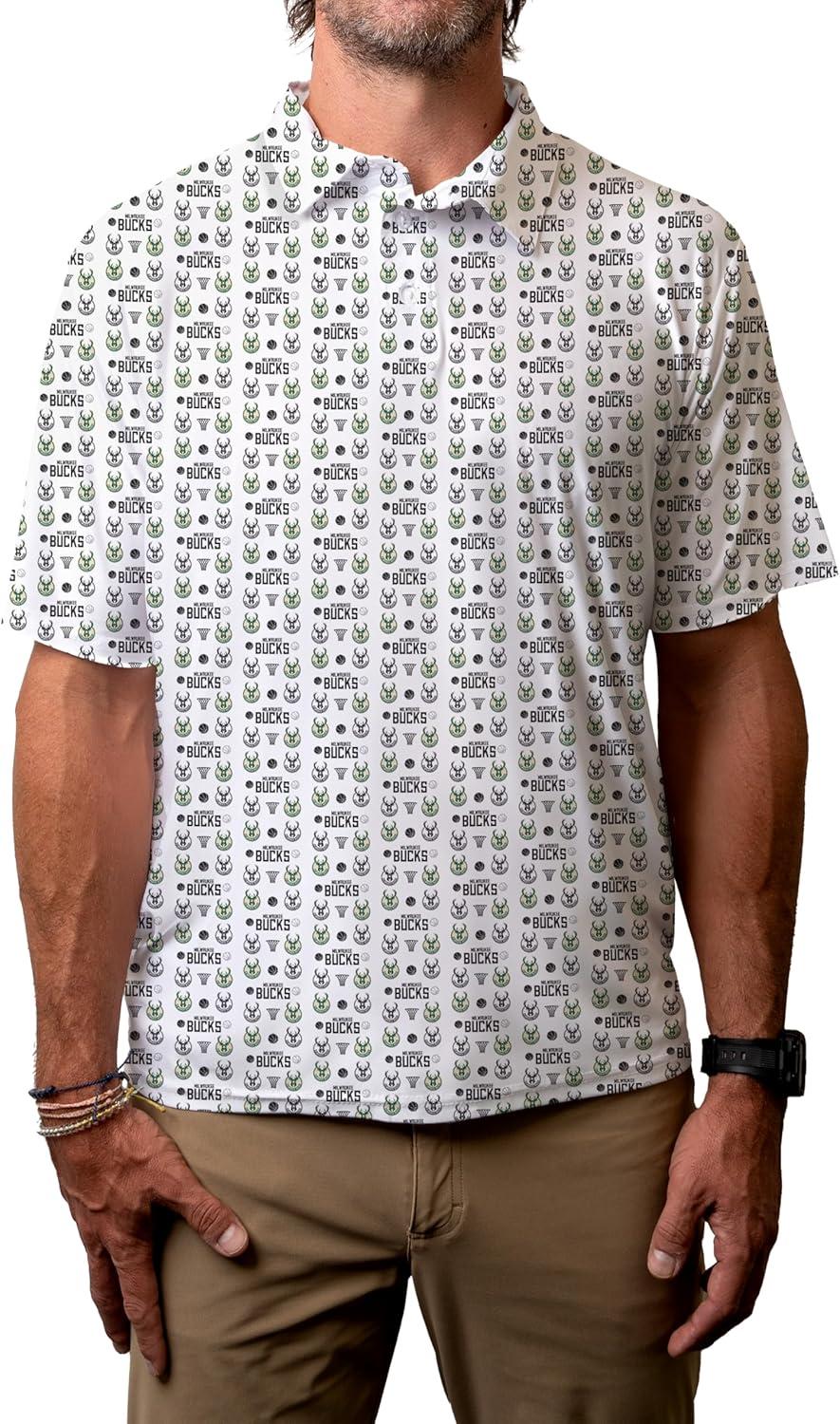 imageBlue 84 NBA Mens NBA Officially Licensed Short Sleeve Performance Polo All Over Print WhiteWhite