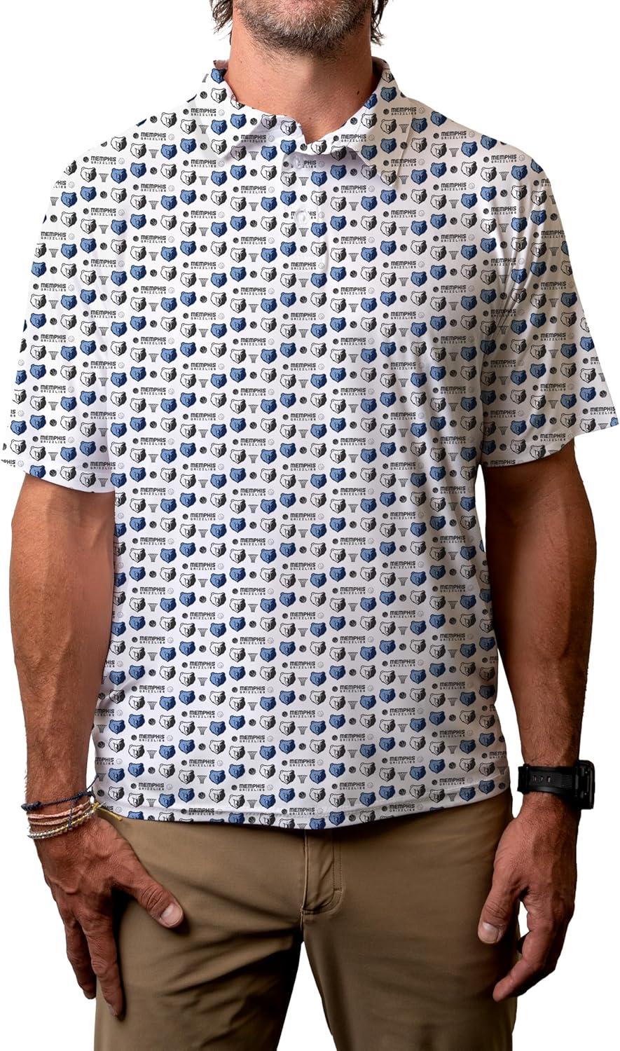 imageBlue 84 NBA Mens NBA Officially Licensed Short Sleeve Performance Polo All Over Print WhiteWhite