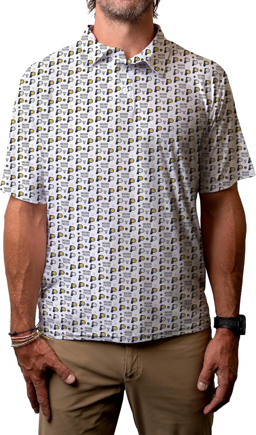 imageBlue 84 NBA Mens NBA Officially Licensed Short Sleeve Performance Polo All Over Print WhiteWhite