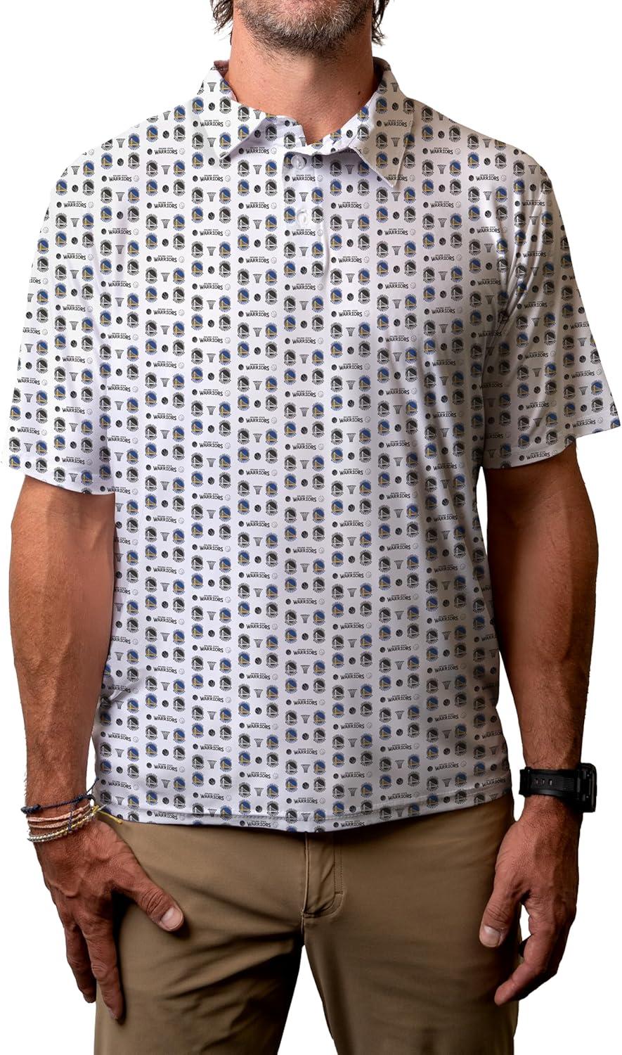 imageBlue 84 NBA Mens NBA Officially Licensed Short Sleeve Performance Polo All Over Print WhiteWhite