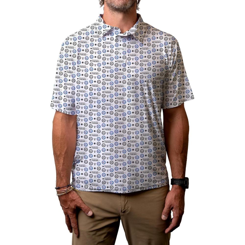 imageBlue 84 NBA Mens NBA Officially Licensed Short Sleeve Performance Polo All Over Print WhiteWhite