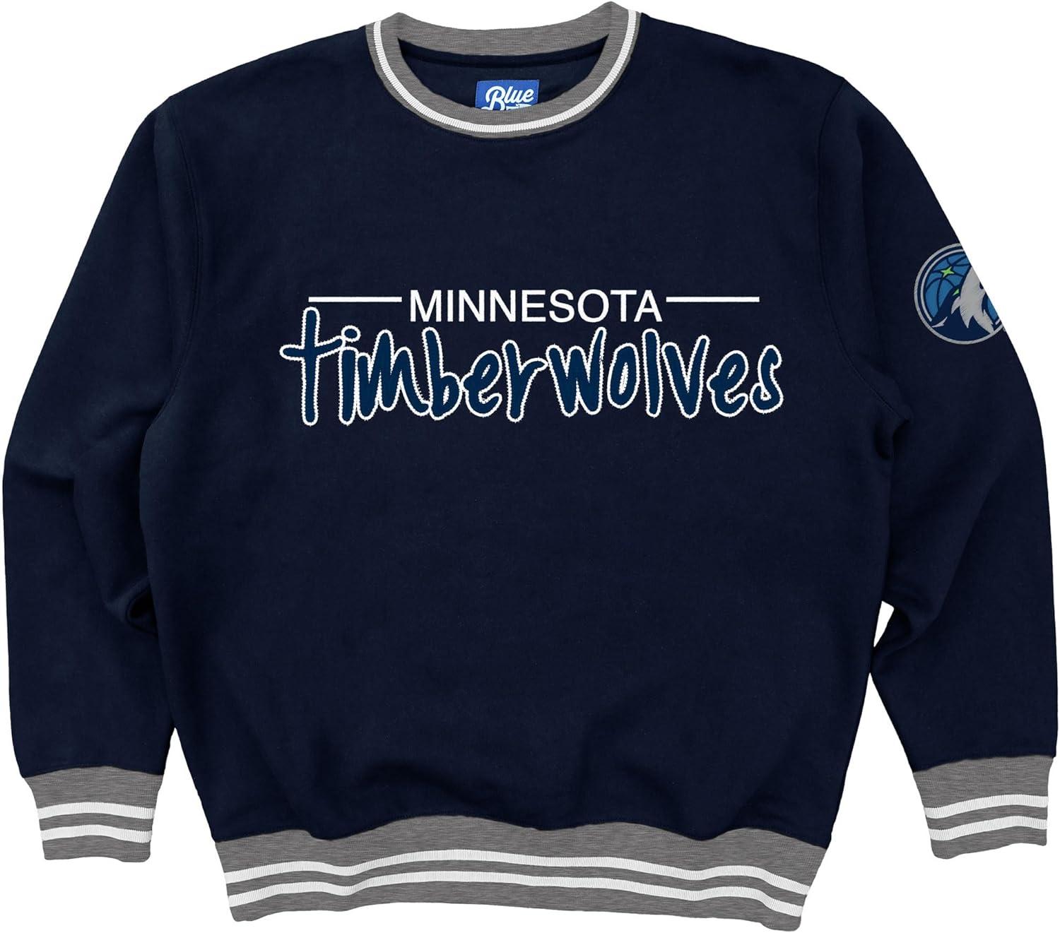 imageBlue 84 NBA Officially Licensed Varsity Rib Crewneck Sweatshirt Twill EmbroideryTeam Color