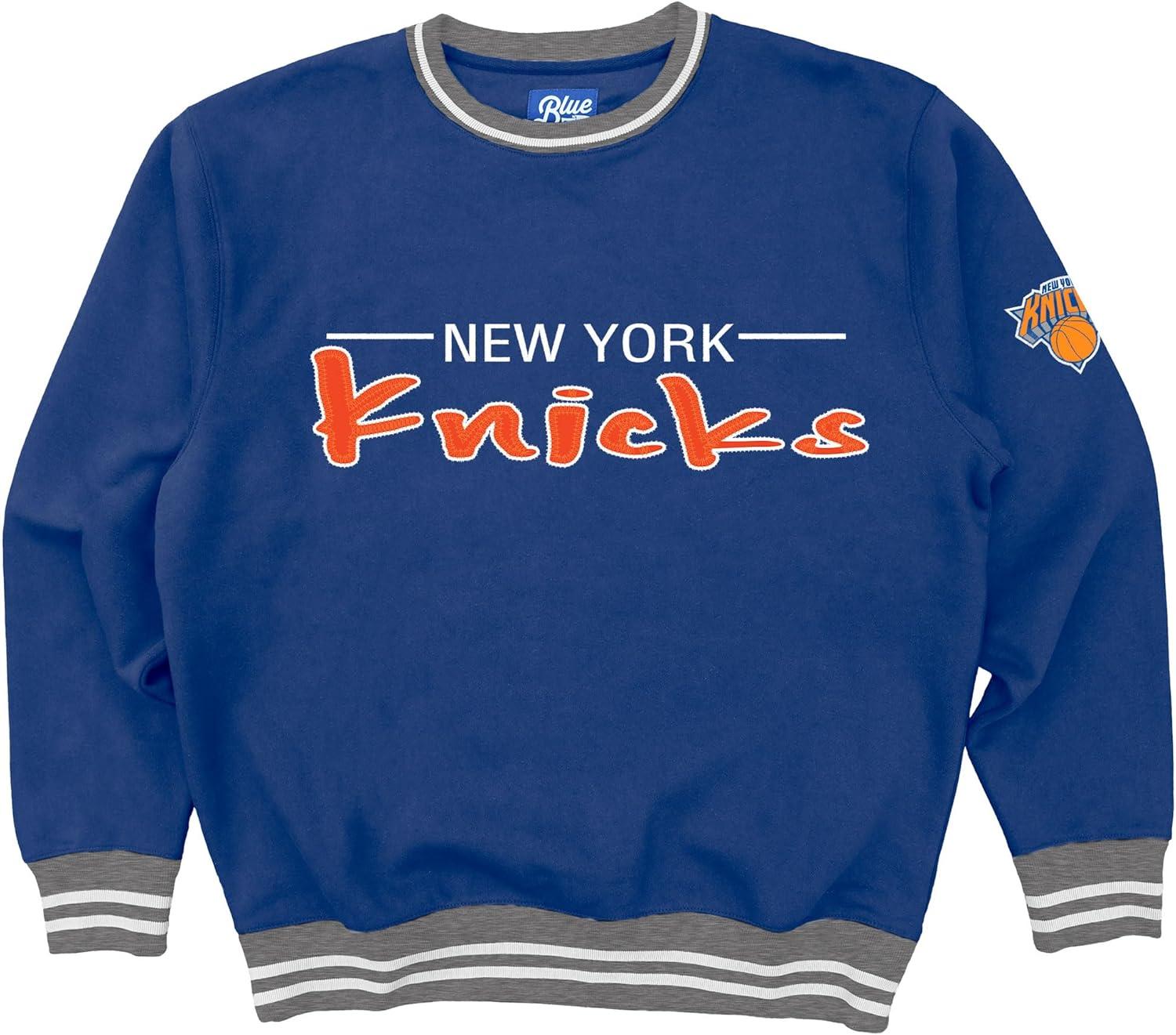 imageBlue 84 NBA Officially Licensed Varsity Rib Crewneck Sweatshirt Twill EmbroideryTeam Color