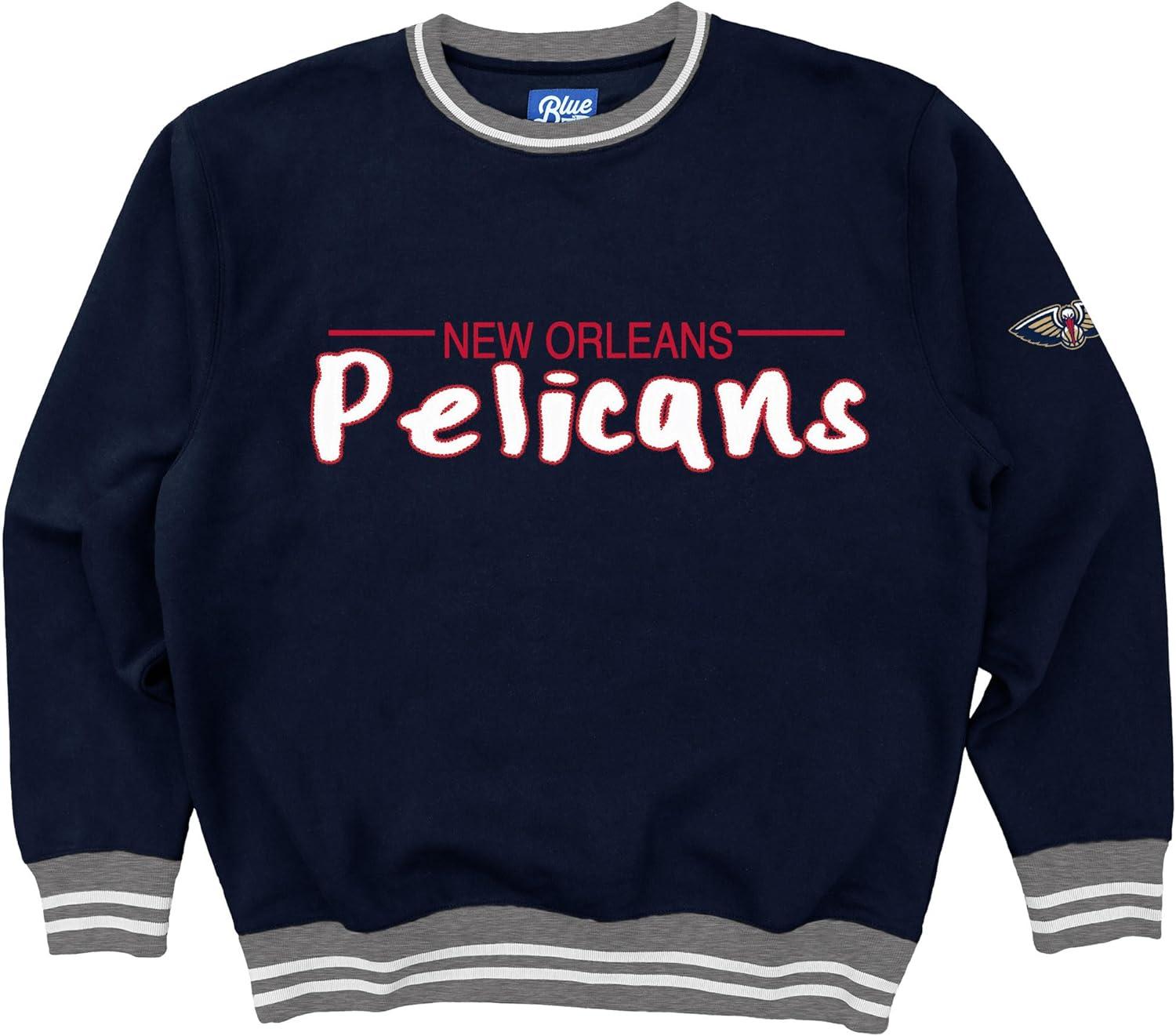 imageBlue 84 NBA Officially Licensed Varsity Rib Crewneck Sweatshirt Twill EmbroideryTeam Color