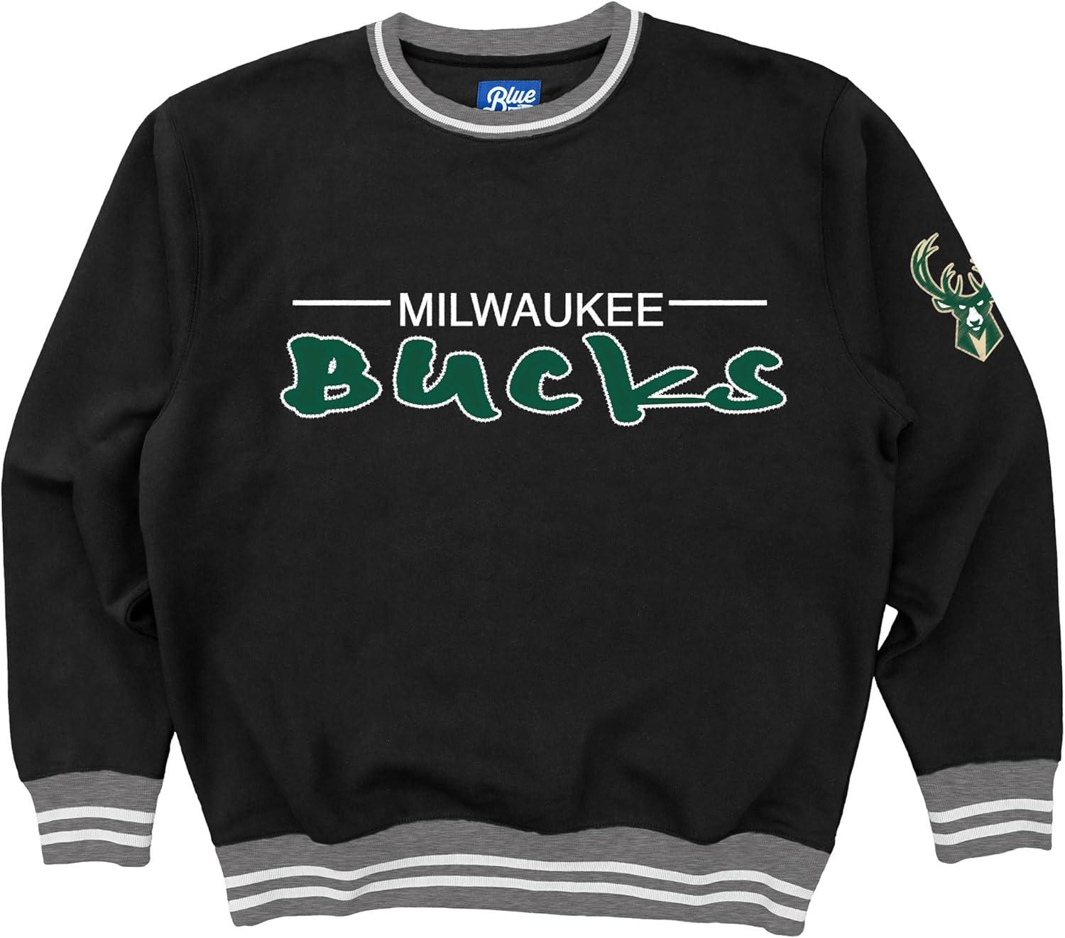 imageBlue 84 NBA Officially Licensed Varsity Rib Crewneck Sweatshirt Twill EmbroideryTeam Color