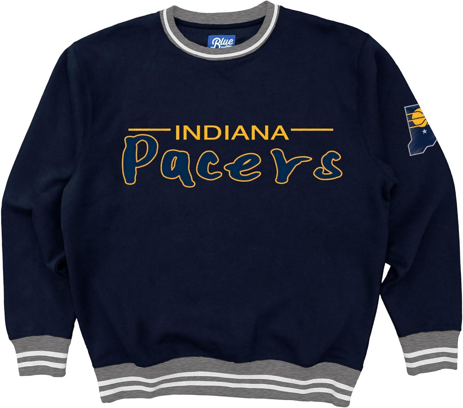 imageBlue 84 NBA Officially Licensed Varsity Rib Crewneck Sweatshirt Twill EmbroideryTeam Color