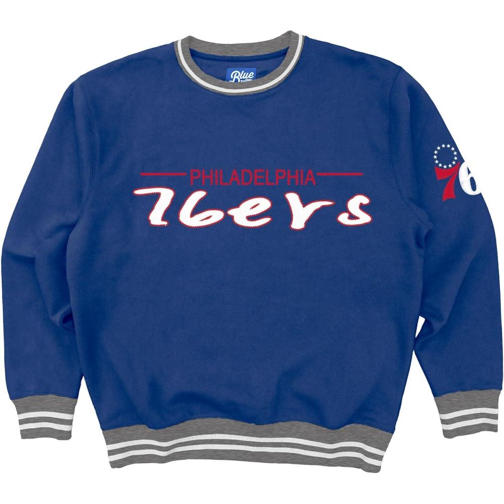 imageBlue 84 NBA Officially Licensed Varsity Rib Crewneck Sweatshirt Twill EmbroideryTeam Color