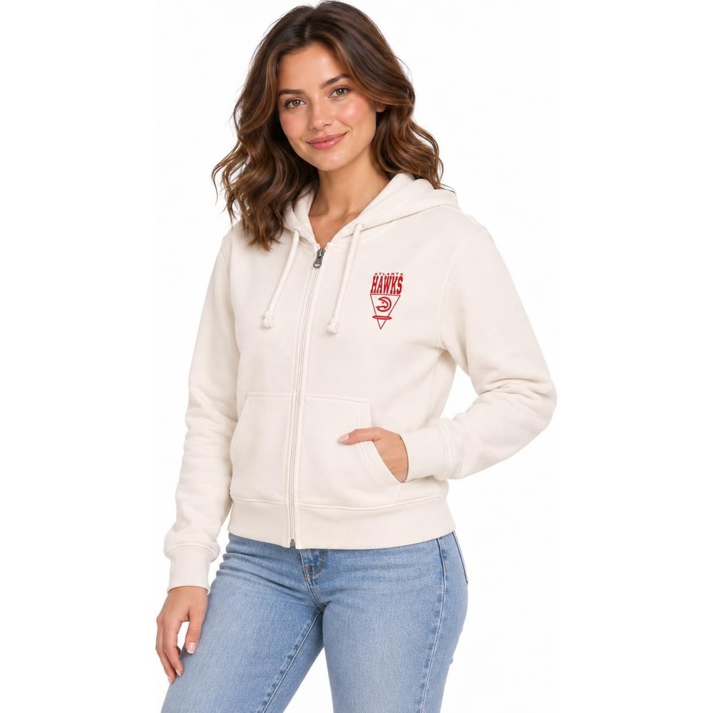 image:imageBlue 84 NBA womens Nba Officially Licensed Womens Full Zip Midi Hooded Sweatshirt Cloud Fleece IvoryIvory
