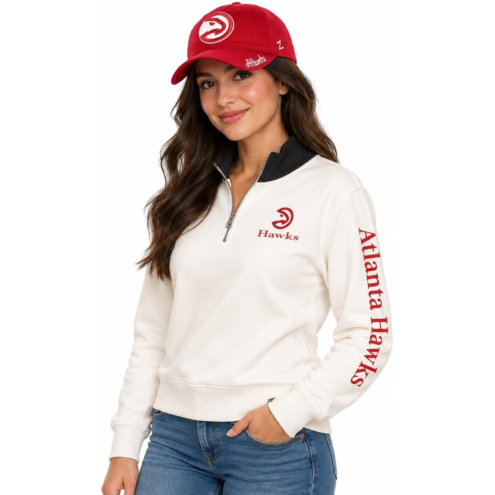 image:imageBlue 84 NBA womens Nba Officially Licensed Womens Quarterzip Zip Sweatshirt Cloud Fleece ContrastIvory